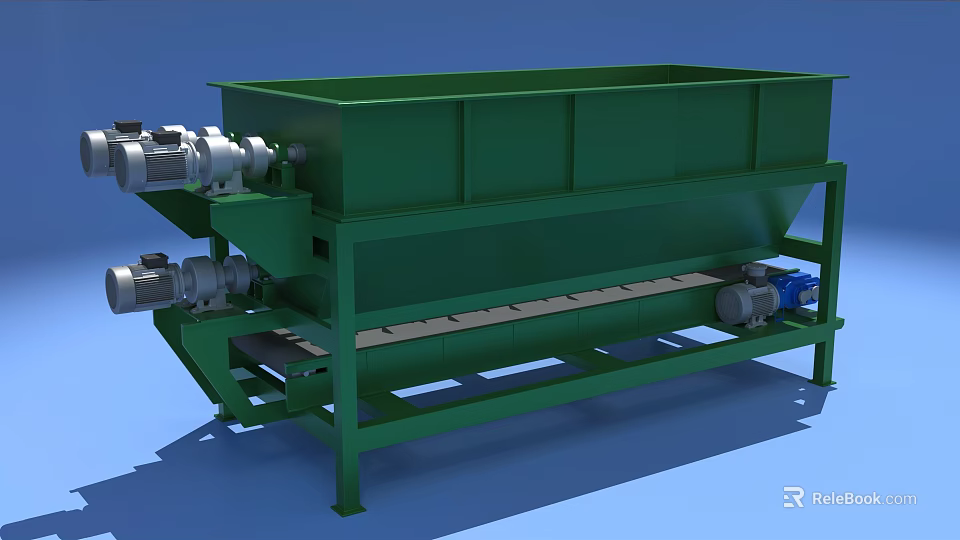 Green Heavy Duty Industrial Equipment With Trough Structure And Motor Driven Conveyor Belt 3d model 