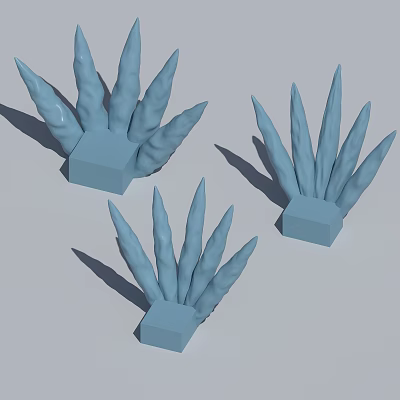 Three Blue Abstract Decorative Objects With Square Base And Spiky Details 3d model