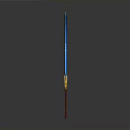 Blue Glowing Fantasy Weapon With Crystal Blade And Golden Sunburst Decorations