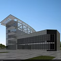 Modern Architectural Building With Glass Curtain Wall Metal Roof And Plaza Area