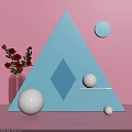 Pink Background Blue Triangular Decor With Diamond Pattern White Spheres And Red Flowers Vase