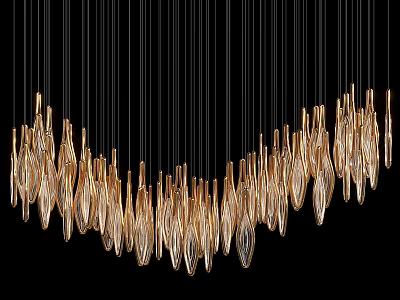 Golden Transparent Crystal Like Chandelier with Arched Arrangement and Black Hanging Wires 3d model