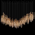 Golden Transparent Crystal Like Chandelier with Arched Arrangement and Black Hanging Wires