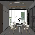 Modern Hotel Mahjong Room Interior With Circular Ceiling Light Glass Top Table And White Chairs