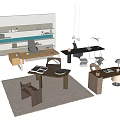 Various Home Office Table And Chair Sets With Wooden Desks Lamps And Plants