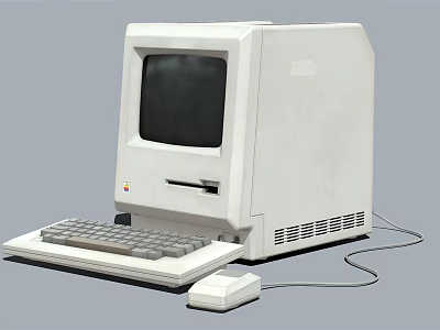 Vintage White Computer Setup With CRT Monitor Keyboard And Mouse 3d model