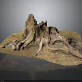 Natural Wood And Stone Decorative Stump Featuring Exposed Roots And Rough Texture
