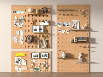 Decorative Corkboard Wall Decor With Photos Small Decor Hooks Shelves And Home Accessories 3d model