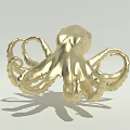Realistic Golden Octopus Sculpture With Shiny Curled Tentacles On White Background