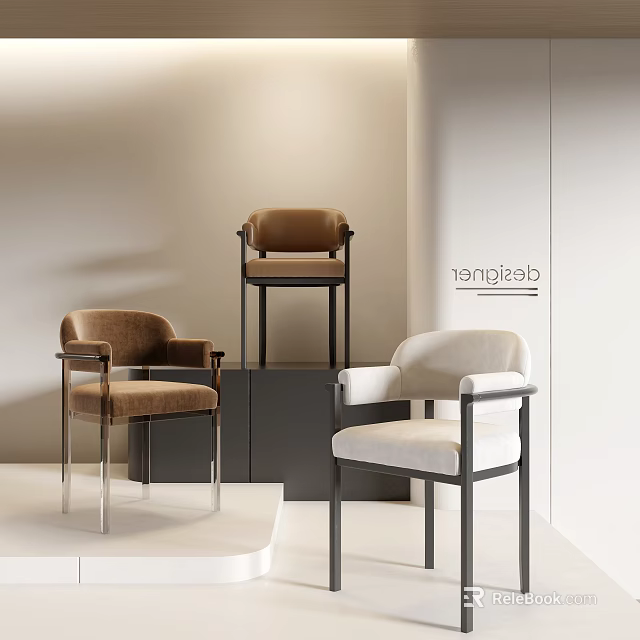 Modern Dining Chairs With Metal Frame Brown White Upholstery In Display Setting 3d model