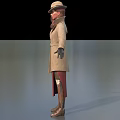 Female Game Movie Character in Beige Trench Coat Hat Red Skirt Black Gloves Brown Boots