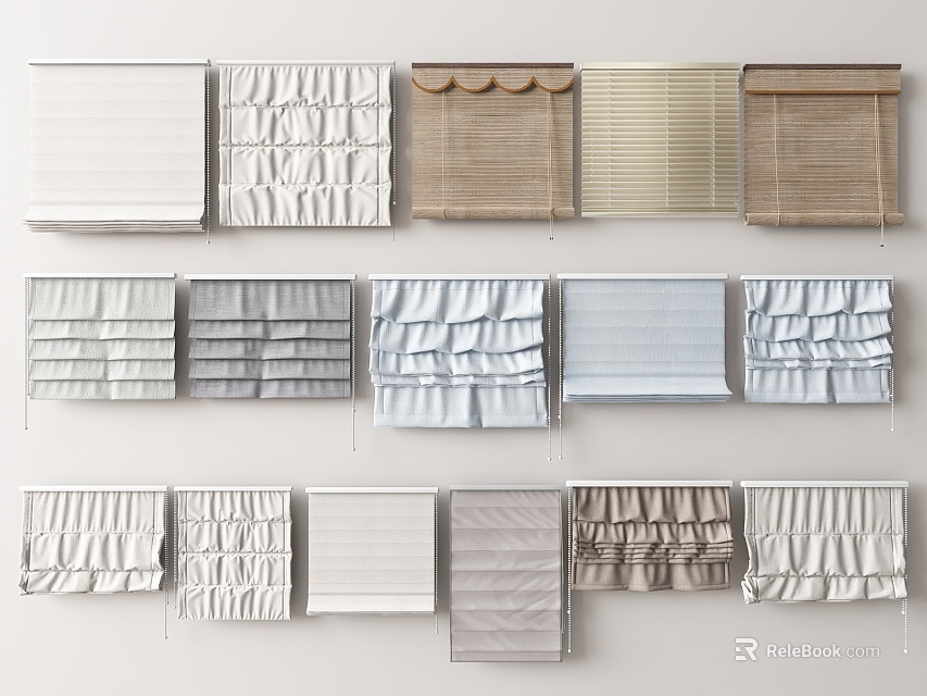 Various Stylish Curtain Designs With Pleated Blinds Ruffled Folds And Colors For Windows 3d model 