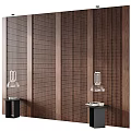 Modern Bedroom Accent Wall With Perforated Wood Panels And Table Lamps On Side Tables