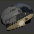 Futuristic UNSC Tactical Helmet With Gray Blue Beige Design And Circular Orbital Light