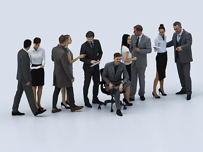 Group of Business Professionals in Formal Attire Interacting While Standing and Seated 3d model
