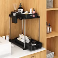Black Two Tier Bathroom Cabinet Rack With Toiletries Storage And Metal Frame