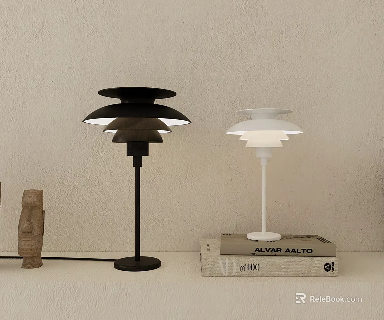 Black and White Modern Design Table Lamps With Decorative Sculpture And Books 3d model 