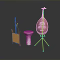 Traditional Chinese Musical Instruments Including Pipa Drum And Guzheng With Wooden Frames