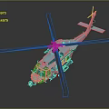 Blue 3D Rendered Helicopter With Large Rotors And Transparent Cockpit Design