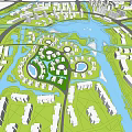 Birds Eye View Urban Planning Design With Lakes Green Spaces And Residential Areas