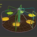 Kids Outdoor Playground Rotating Swing With Green Frame And Yellow Seats