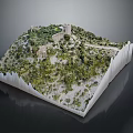 3D Great Wall Model Display On Mountain Terrain With Green Vegetation And Detailed Structure