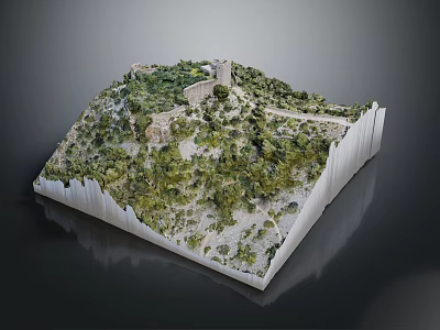 3D Great Wall Model Display On Mountain Terrain With Green Vegetation And Detailed Structure 3d model