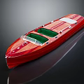 Red Wooden Speedboat With Green Cockpit Windows And Glossy Finish