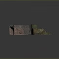 Wooden Box Covered With Gray Cloth Near Green Barrels Red Rims And Camouflage Cloth