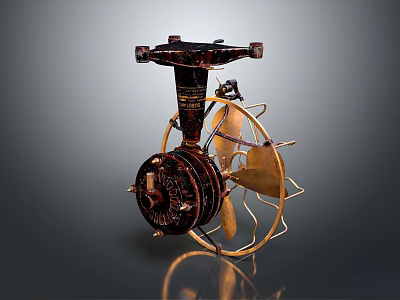 Vintage Electric Fan With Classic Metal Structure And Brass Blades Design 3d model