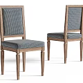 Classic Dining Chair With Wooden Frame And Blue Checkered Fabric Seat Backrest