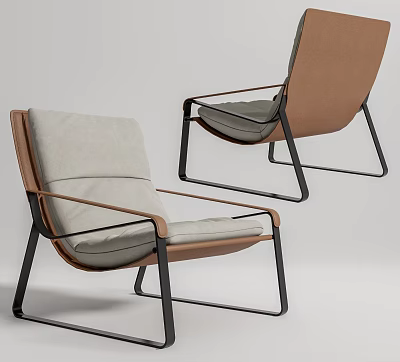 Modern Accent Leisure Chair With Metal Frame And Upholstered Seat Backrest In Light Gray Brown 3d model