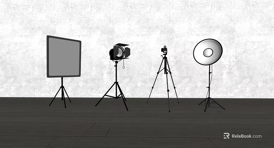 Professional Photography Equipment Setup With Camera Tripod Ring Light And Backdrop 3d model 