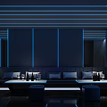 KTV Interior With Neon Lights Large Screen Singing People And Tables With Wine Glasses