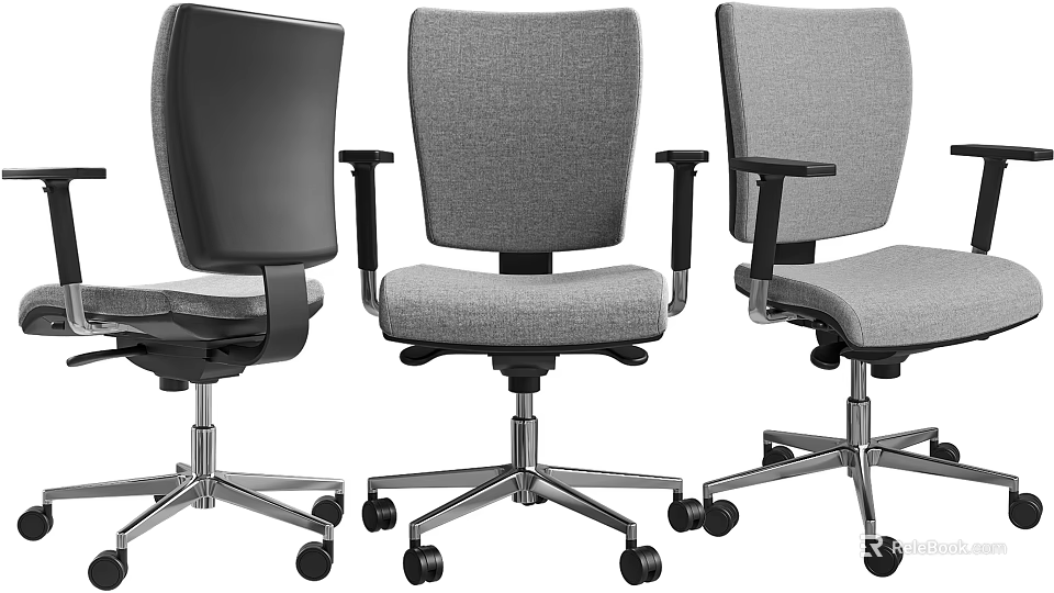 Three Modern Black and Gray Office Chairs with Armrests Metal Base and Wheels 3d model 