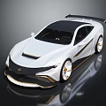 Stylish White Sports Car With Black Roof Gold Wheels And Rear Spoiler