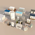 Various Small Building Models With Different Roofs Structures And Design Elements 3d model