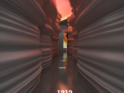 Cultural Center Interior Space With Wave Shaped Walls And Warm Lighting Effects 3d model