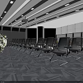 Modern Conference Room Interior Design With Large Screen Chairs And Wooden Long Table