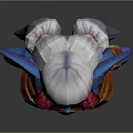 Blue Skinned White Haired Female Game Character With Pointed Ears And Red Gold Armor