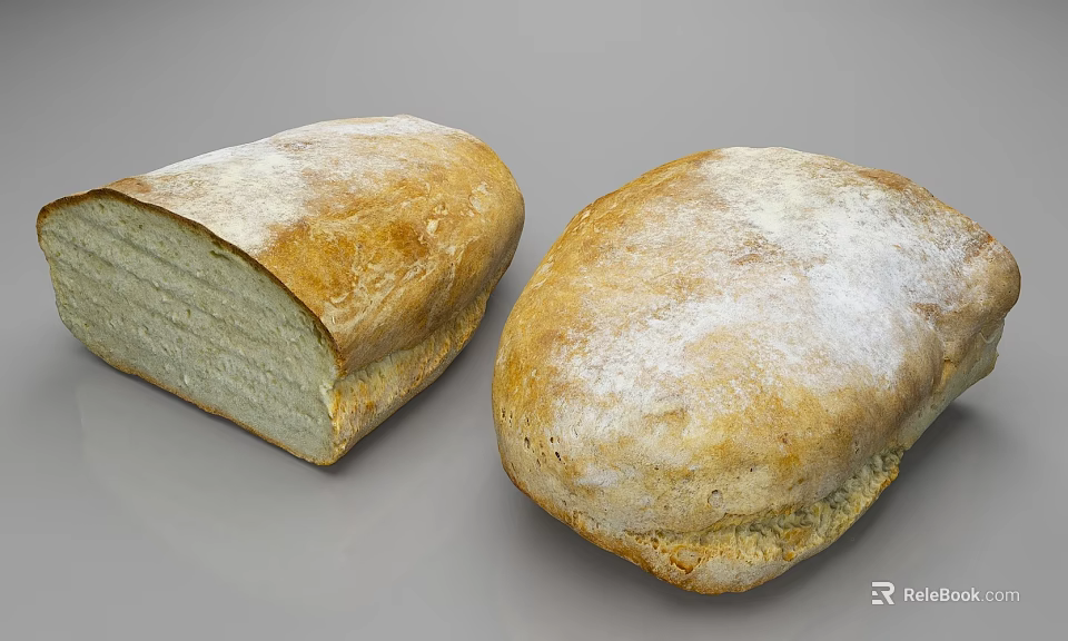 Freshly Baked Artisanal Bread With Golden Crust Flour Dusting And Sliced Soft Interior 3d model 
