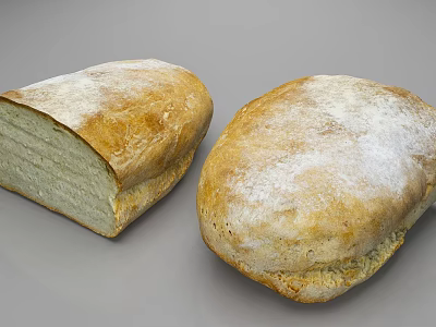 Freshly Baked Artisanal Bread With Golden Crust Flour Dusting And Sliced Soft Interior 3d model