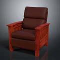 Traditional Wooden Armchair with Brown Leather Upholstered Seat and Backrest Comfortable Living Room Furniture Piece