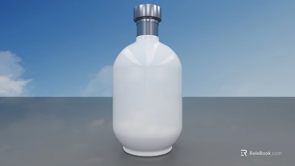 White Wine Bottle With Silver Cap On Gray Countertop Against Blue Sky 3d model 
