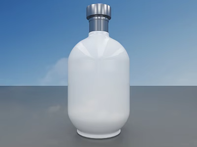 White Wine Bottle With Silver Cap On Gray Countertop Against Blue Sky 3d model