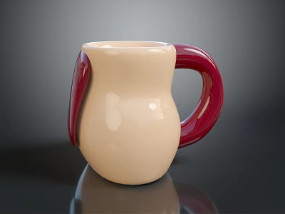 Stylish Cream Colored Pitcher With Red Handle And Rounded Modern Design 3d model
