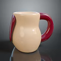 Stylish Cream Colored Pitcher With Red Handle And Rounded Modern Design 3d model