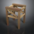 Simple Wooden Stool With Cross Frame Structure And Light Wood Finish