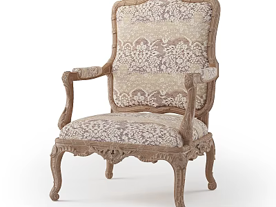 Classic Style Leisure Chair With Carved Wooden Frame And Patterned Fabric Upholstery 3d model