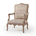 Classic Style Leisure Chair With Carved Wooden Frame And Patterned Fabric Upholstery